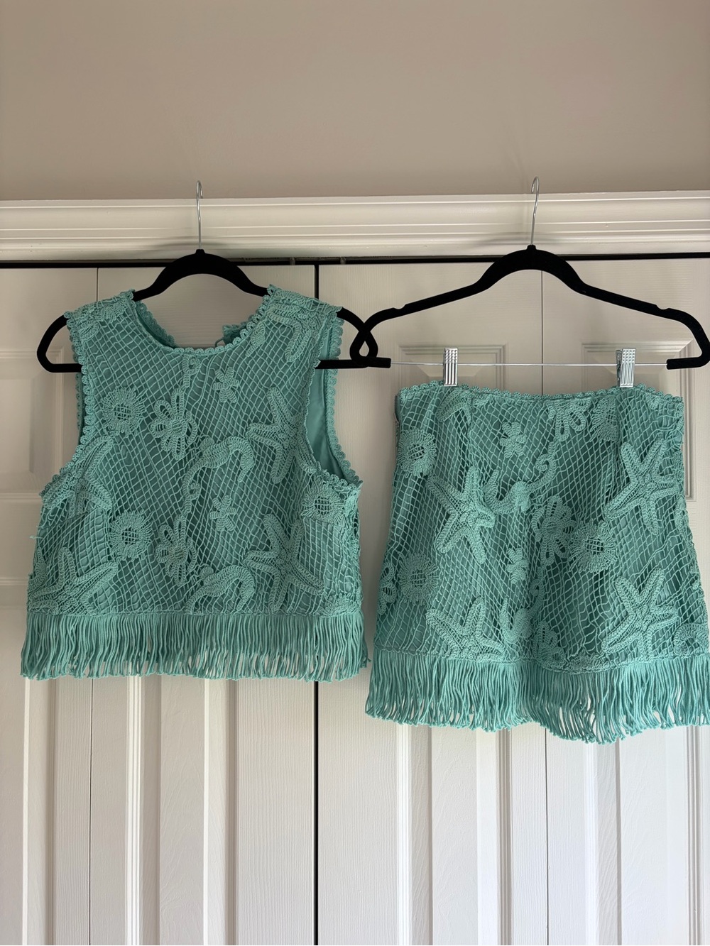 Saylor Samia Fringe Set Teal Crochet Size M - Picture 2 of 7